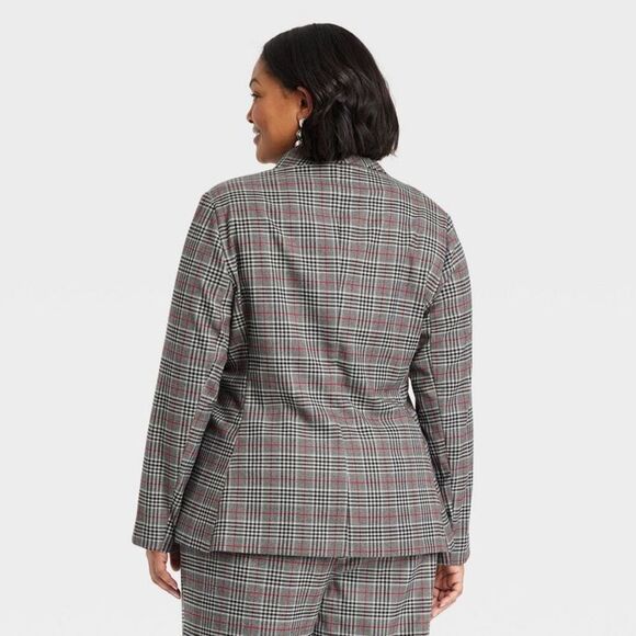 Ava & Viv - Women's Front-Button Blazer - Ava & Viv Gray Plaid Gray - Picture 2 of 3